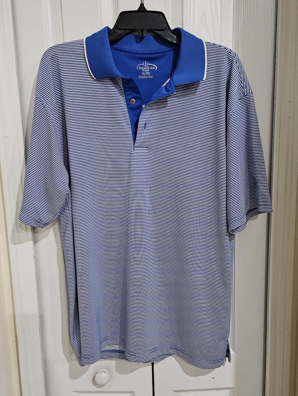 Champions Tour Golf Polo Shirt Mens XL Blue Striped Performance Short Sleeve . - Picture 3 of 9